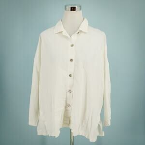 Eleven Stitch Design Size Large L White Button Oversized Artsy Lagenlook Top
